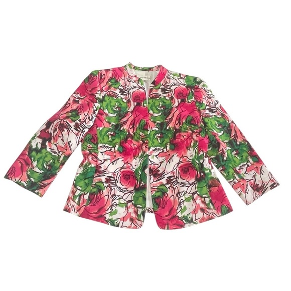 Evan Picone Floral Blazer Jacket Women’s 6P Pink Green Open Front Lined Spring - Picture 7 of 13